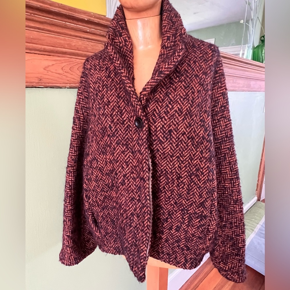 Lilith France tweed cropped jacket - amazing orange, burgundy, black M 40